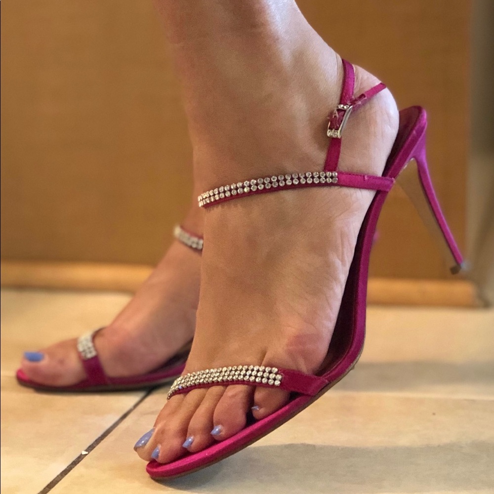Strappy, hot pink, rhinestone dress sandals